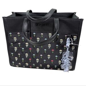 NWT Betsey Johnson Black XO-BECA-N  Multi Colors "Flower Bouquets" Satchel